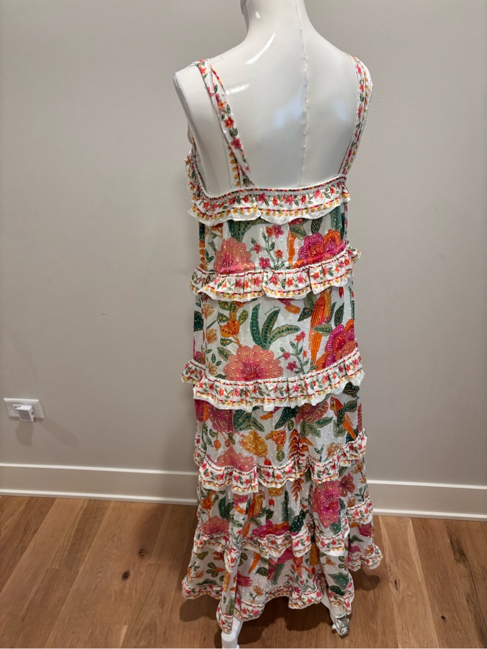 FARM RIO Macaw Bloom Floral Print Cotton Midi Ruffled Dress. - Picture 8 of 11